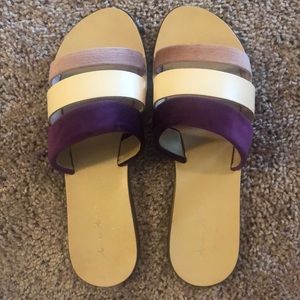 Never been worn — leather and velvet sandals